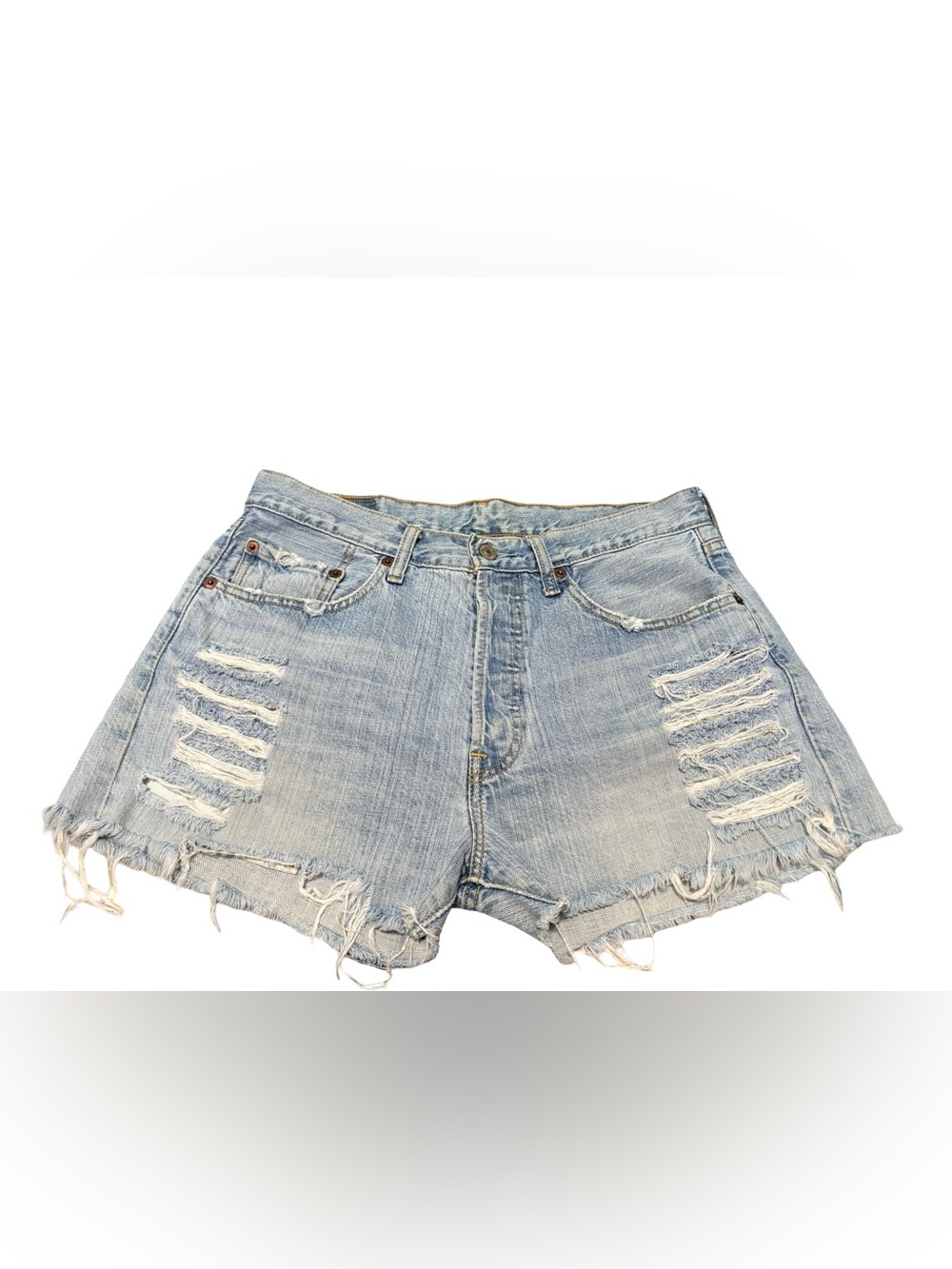 Levi's 501 Distressed Denim Shorts Light Wash Raw Hem W33 - Picture 1 of 8